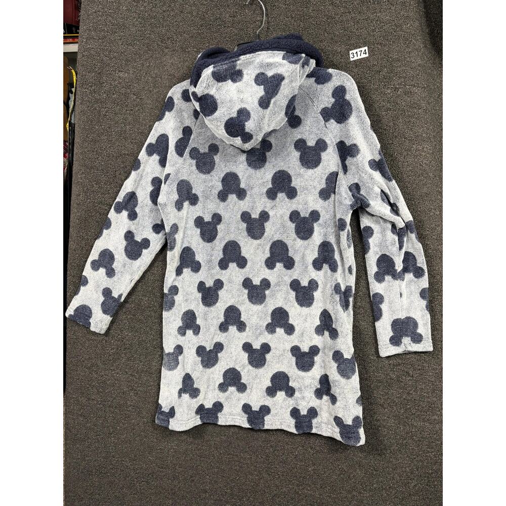 Disney Pullover Hoodie Womens Large Gray Blue Sherpa Faux Fur Mickey Mouse Cozy - Picture 2 of 7
